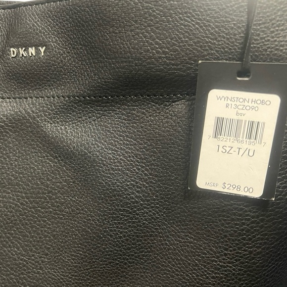 NWT: DKNY Wynston Hobo Bag -Black Pebbled Leather with Chrome Logo - Picture 2 of 4